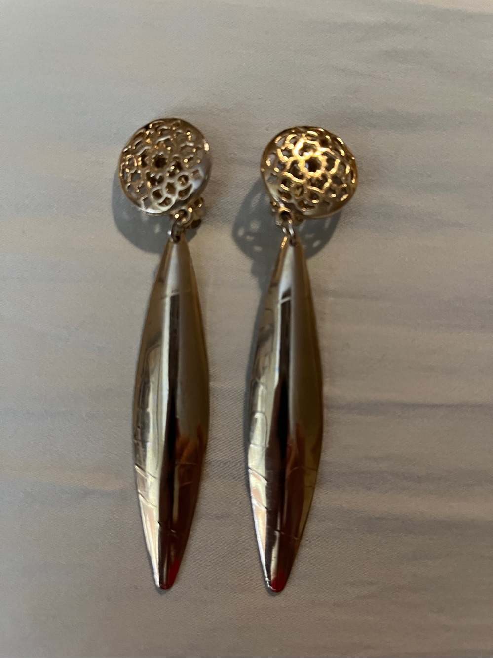 Vintage Gold Clip On Drop Earrings - Elegant Long Dangles